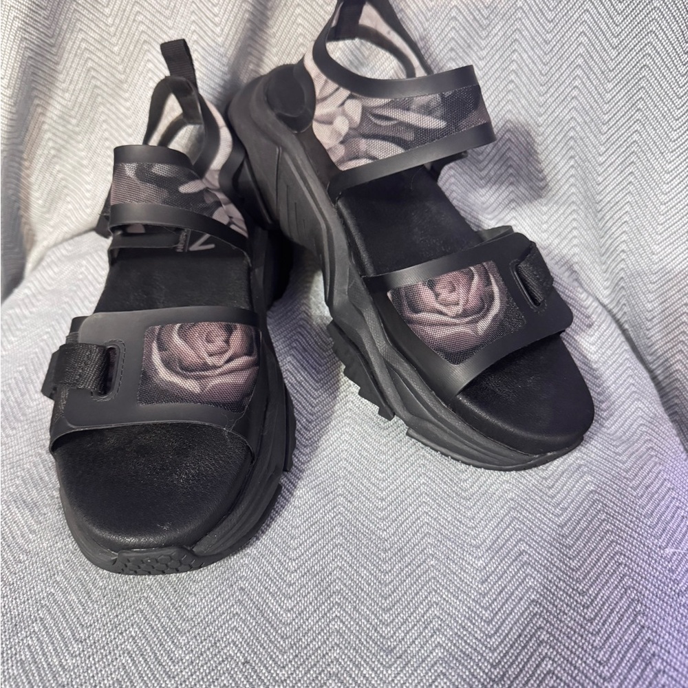 Mark Nason black platform/ chunky sandals with rose print